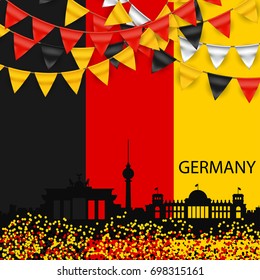 Germany Skyline Silhouette Architecture Buildings. Flags, Buntings in National Colors.Vector Illustration