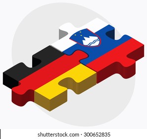 Germany and Slovenia Flags in puzzle isolated on white background
