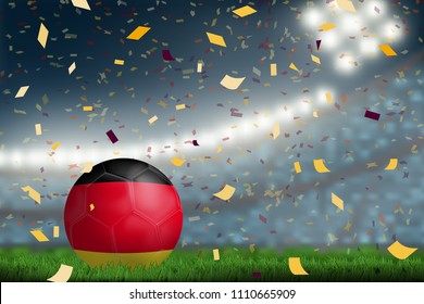 Germany soccer ball on field in soccer stadium to celebrate for football match result with spot light background. Design for banner, poster of nation championship template in vector illustration