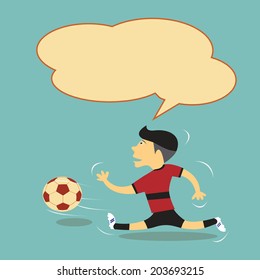 Germany soccer player running after ball with blank balloon above for fill some words