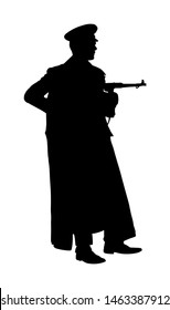 Germany Soldier With Rifle Vector Silhouette Illustration. Occupier Officer In Battle. WW2 Warrior In Occupied Europe. Second World War. 