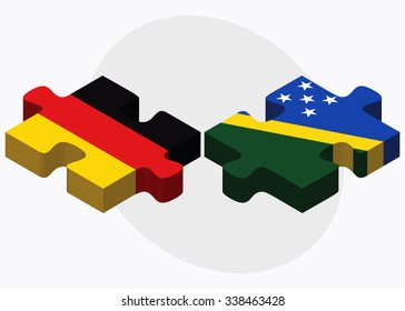 Germany and Solomon Islands Flags in puzzle isolated on white background