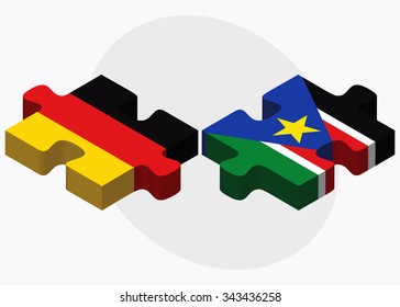 Germany and South Sudan Flags in puzzle isolated on white background
