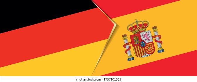 Deutschland und Spanien Flaggen, zwei Vektorflaggen Symbol für Beziehung oder Konfrontation.