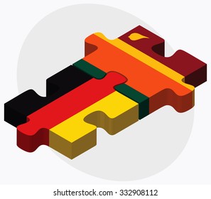 Germany and Sri Lanka Flags in puzzle isolated on white background