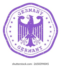 Germany stamp with state seal or coat of arms, emblem of Germany with heraldic eagle, travel stamp, shabby postmark, vector