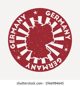 Germany stamp. Travel red rubber stamp with the map of the country, vector illustration. Can be used as insignia, logotype, label, sticker, or badge of Germany.