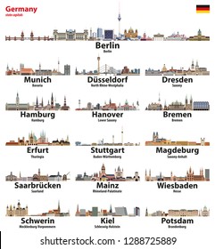 Germany state capitals cities skylines. Vector detailed illustrations