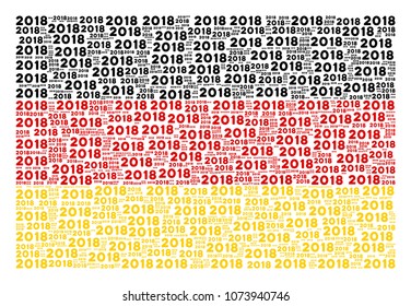 Germany State Flag collage designed of 2018 year text elements. Vector 2018 year text items are organized into mosaic German flag illustration.