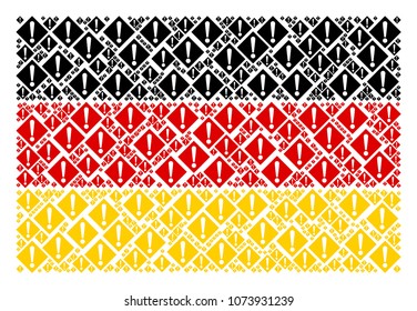 Germany State Flag collage done of warning pictograms. Vector warning elements are organized into conceptual Germany flag pattern.