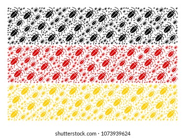 Germany State Flag composition combined of cockroach elements. Vector cockroach design elements are united into geometric German flag illustration.