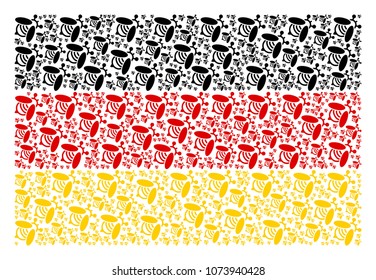 Germany State Flag composition done of bee design elements. Vector bee pictograms are composed into geometric Germany flag collage.
