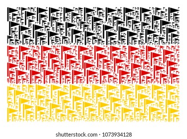 Germany State Flag composition organized of triangle flag elements. Vector triangle flag pictograms are organized into conceptual Germany flag collage.