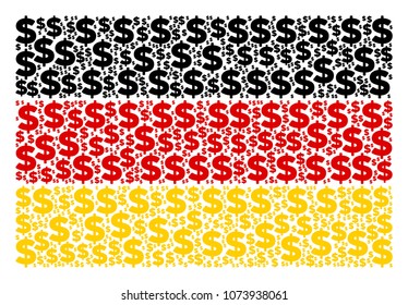 Germany State Flag concept made of dollar pictograms. Vector dollar design elements are united into conceptual Germany flag composition.