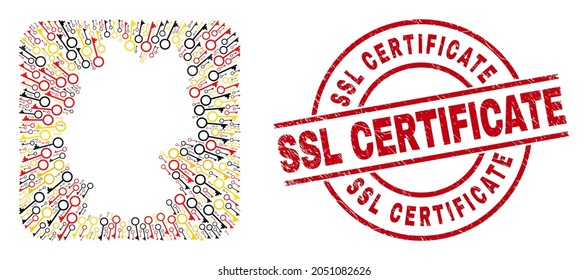 Germany state map collage in Germany flag official colors - red, yellow, black, and SSL Certificate red round stamp. SSL Certificate badge uses vector lines and arcs.