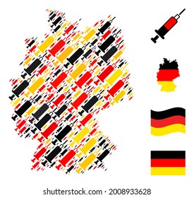 Germany state map mosaic in Germany flag official colors - red, yellow, black. Vector blood syringe pictograms are arranged into stylized Germany map composition.