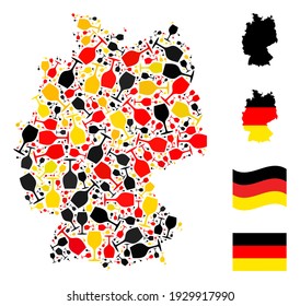Germany state map mosaic in German flag official colors - red, yellow, black. Vector wine glass design elements are combined into conceptual Germany map illustration.