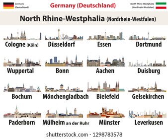 Germany state North Rhine- Westphalia largest cities skylines. 
Vector set svg