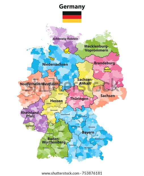 Germany States Districts Colored Vector Map Stock Vector (Royalty Free ...