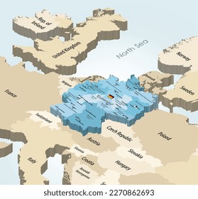 Germany states isometric map with neighbouring countries