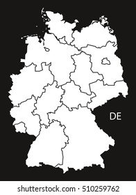 Germany with states Map  black white