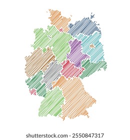 Alemanha com estados, ilustração de vetor de linha de mapa de rosca 1