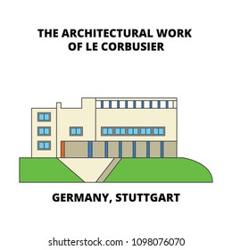 Germany, Stuttgart, The Architectural Work Of Le Corbusier line icon concept. Germany, Stuttgart, The Architectural Work Of Le Corbusier flat vector sign, symbol, illustration.