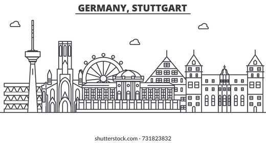 Germany, Stuttgart architecture line skyline illustration. Linear vector cityscape with famous landmarks, city sights, design icons. Landscape wtih editable strokes