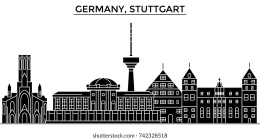 Germany, Stuttgart architecture vector city skyline, travel cityscape with landmarks, buildings, isolated sights on background