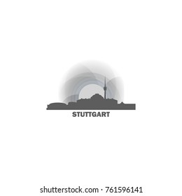 Germany Stuttgart black white sunrise sunset city panorama landscape horizon buildings skyline flat icon logo