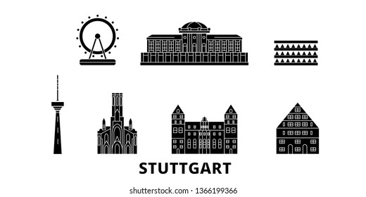 Germany, Stuttgart flat travel skyline set. Germany, Stuttgart black city vector illustration, symbol, travel sights, landmarks.