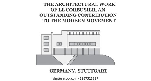 Germany, Stuttgart, Le Corbusier city skyline isolated vector illustration, icons