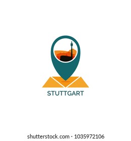 Germany Stuttgart map city pin point geolocation modern skyline shape pointer vector flat logo web icon illustration