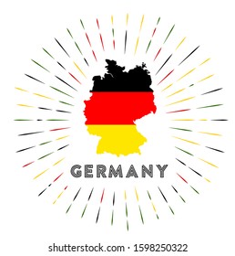 Germany sunburst badge. The country sign with map of Germany with German flag. Colorful rays around the logo. Vector illustration.