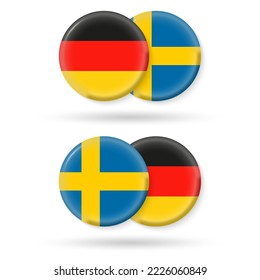 Germany and Sweden circle flags. 3d icon. Round German and Swedish national symbols. Vector illustration.