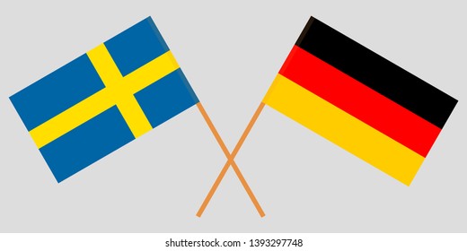 Germany and Sweden. The German and Swedish flags. Official colors. Correct proportion. Vector illustration
