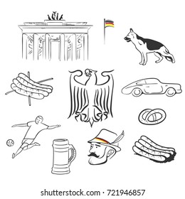 Germany symbols set hand drawn illustrations