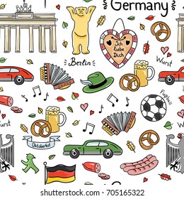 Germany symbols vector seamless pattern. Background with cute hand drawn Germany elements