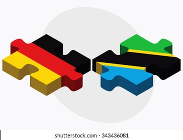 Germany and Tanzania Flags in puzzle isolated on white background