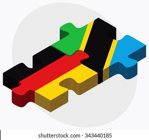 Germany and Tanzania Flags in puzzle isolated on white background