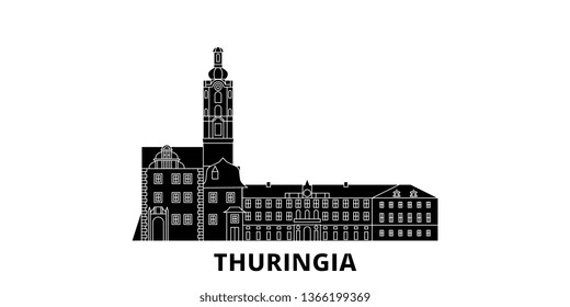 Germany, Thuringia flat travel skyline set. Germany, Thuringia black city vector illustration, symbol, travel sights, landmarks.