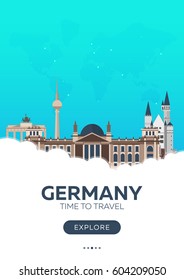 Germany. Time to travel. Travel poster. Vector flat illustration