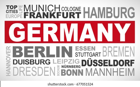 Germany top and most famous city names word cloud illustration