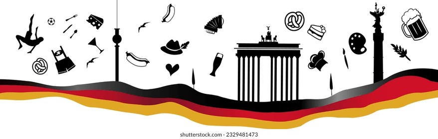 germany travel banner with symbol element on Waving  flag