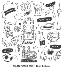 Germany Travel Destination Doodle Set Vector Illustration