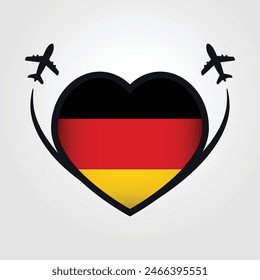 Germany Travel Heart Flag With Airplane Icons
