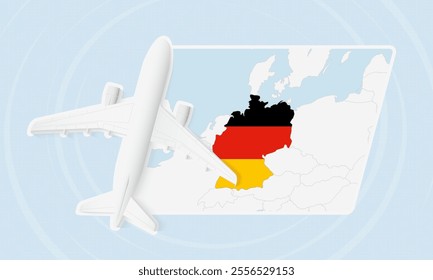 Germany Travel Illustration with Plane and National Flag. Ideal for travel agencies, promotional materials, or geographic content related to Germany.