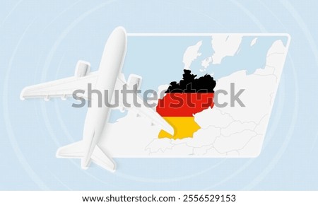 Germany Travel Illustration with Plane and National Flag. Ideal for travel agencies, promotional materials, or geographic content related to Germany.