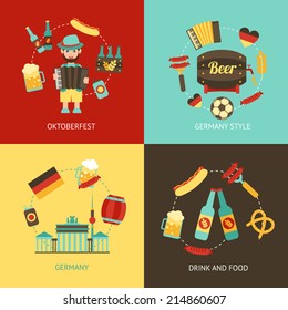 Germany travel Oktoberfest drink and food flat set isolated vector illustration