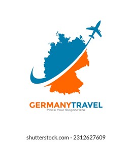 Viaje de Alemania con el logo del vector del logo del avión. Adecuado para negocios, transporte, tecnología, vacaciones y viajes